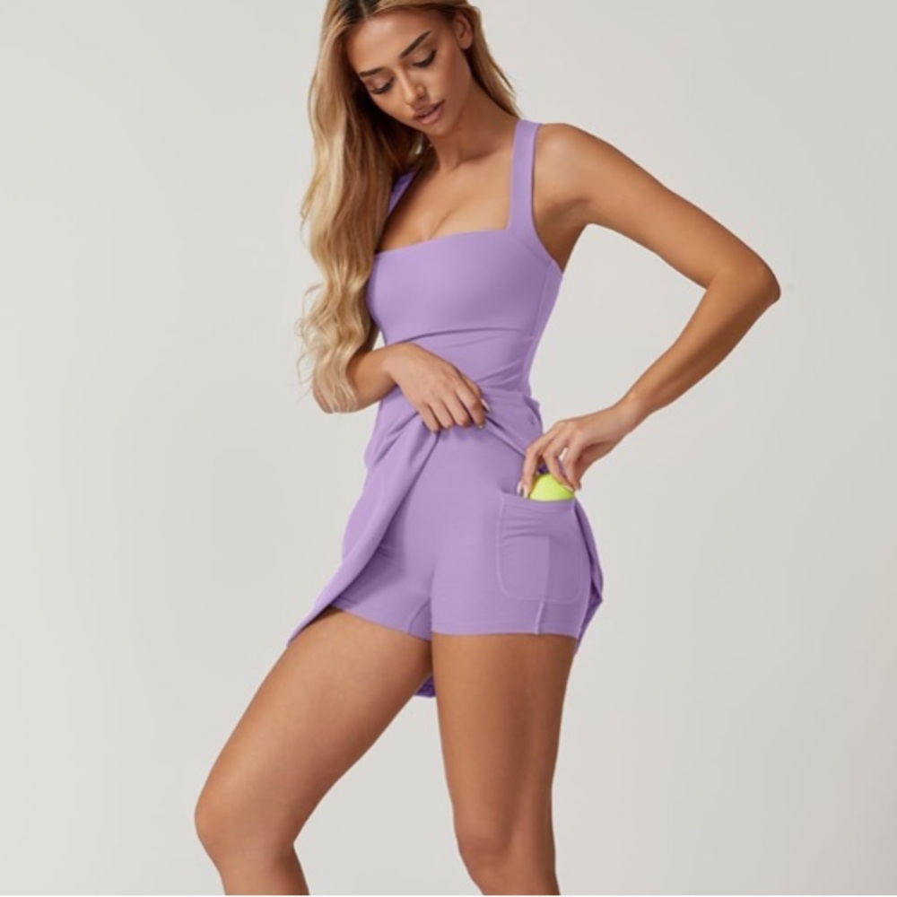 Qinsen Lilac Square Neck Tennis Mini Dress XL